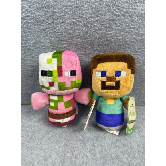 Hallmark Itty Bittys Minecraft Beanbag Plush Toy Lot of‎ 2 Steve Zombie Pigman - Picture 1 of 7